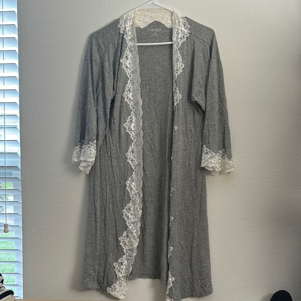 Lace-Trimmed Gray Robe by Ralph Lauren